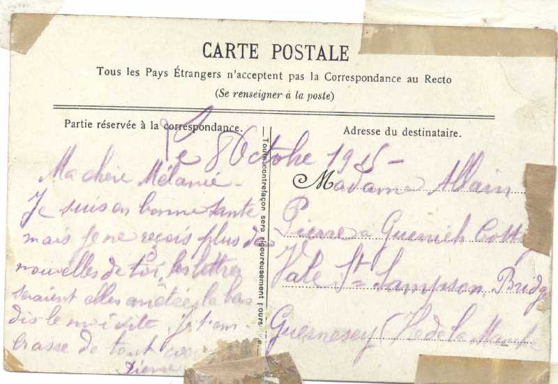Carte Postale sent by Pierre Marie Allain to his wife Mélanie dated 8 ...