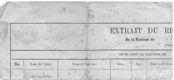 Part of a Death Certificate -  Arthur Bihet?