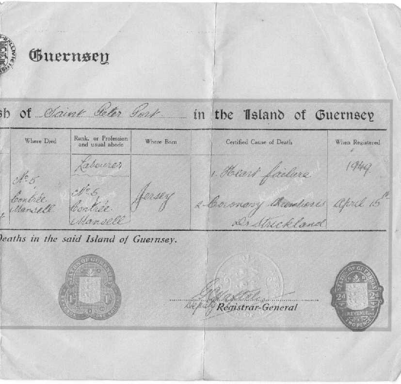 Death Certificate - Marcel George Bihet  14 April 1949