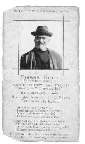 Pierre Bihet - funeral card